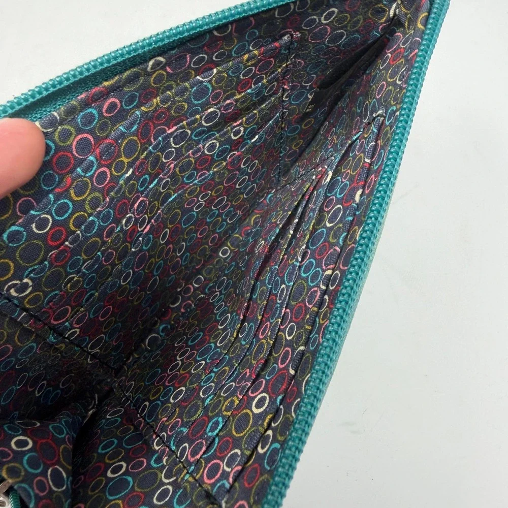 Fossil Owl Applique Leather Wristlet Wallet Teal Blue Women Small